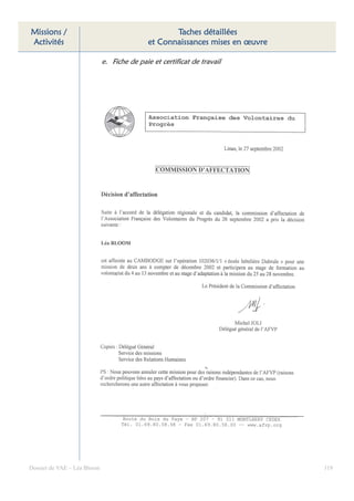 Missions /                                         Taches détaillées
Activités                                   et Connaissances mises en œuvre

                             e. Fiche de paie et certificat de travail




Dossier de VAE – Léa Bloom                                                    119
 