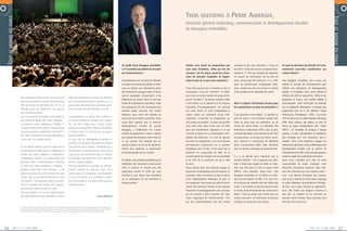 TROIS           QUESTIONS À                         PIERRE AUBERGER,
              LE MONDE EN PARLE




                                                                                                                                                                                                                                                                                                                                                                                                                                                    TOUT
R P O R AT E  N O V E M B R E 2 0 0 6
                                                                                                                                                                                                                                                                          Directeur général marketing, communication et développement durable                                                                                      6 0 0 2 E R B M E V O N  E TA R O P




                                                                                                                                                                                                                                                                                                                                                                                                                                                    LE MONDE EN PARLE
                                                                                                                                                                                                                                                                          de Bouygues Immobilier
            TOUT




                                                                                                                                                                                                                      De quelle façon Bouygues Immobilier                 Quelles sont, parmi les propositions que            avancées et que nous attendons à l’issue du            En quoi les décisions du Grenelle de l’envi-
                                                                                                                                                                                                                      a-t-il contribué aux débats du Grenelle             vous aviez formulées, celles qui ont été            Grenelle 2. Il faut des mesures incitatives finan-     ronnement vont-elles conditionner vos
                                                                                                                                                                                                                      de l’environnement ?                                retenues ? Ou du moins, parmi les conclu-           cièrement. Il n’est pas possible de répercuter         actions futures ?
                                                                                                                                                                                                                                                                          sions du Grenelle, lesquelles se rappro-            un surcoût de construction sur les prix de
                                                                                                                                                                                                                      Essentiellement par un travail de réflexion         chent le plus de ce que vous souhaitiez ?           vente, surcoût que l’on estime de + 5 à + 20%          Chez Bouygues Immobilier, nous n’avons pas
                                                                                                                                                                                                                      en amont de la tenue des débats. En effet,                                                              selon les performances énergétiques atten-             attendu le Grenelle de l’environnement pour
                                                                                                                                                                                                                      nous ne faisions pas directement partie             Il faut bien préciser que le Grenelle se fait en    dues, compte tenu des prix actuels du marché           réfléchir aux applications du développement
                                                                                                                                                                                                                      des Commissions puisque celles-ci étaient           deux phases : il y eu a le “Grenelle 1” en 2007,    et des problèmes de solvabilité des clients.           durable à l’immobilier. Nous avons entamé la
                                                                                                                                                                                                                      surtout composées d’associations et de              qui a émis un certain nombre de propositions,                                                              réflexion dès 2005 et, aujourd’hui, 100% de nos
                                  des propositions phares qui en sont ressorties,                                           celles qui se profilent en matière de réduction
                                                                                                                                                                                                                      fédérations du secteur. Mais en tant que            puis le “Grenelle 2” au premier semestre 2008.                                                             logements en France, sont certifiés Habitat &
                                  telle la taxe carbone ou le plan de réduction de                                          de la consommation dans le bâtiment, qui ne
                                                                                                                                                                                                                      leader de la promotion immobilière, filiale         Il doit statuer sur le calendrier et les mesures    Mais il s’agirait d’incitations fiscales pour          Environnement. Cette certification est attribuée
                                  50% de l’usage des pesticides d’ici 10 ans. Le                                            pourront pas être tenues dans les délais impar-
                                                                                                                                                                                                                      d’un groupe du CAC 40, et puisque nous              financières d’accompagnement. Les mesures           les constructeurs ou pour les particuliers ?           par un organisme indépendant, le Cerqual. Nos
                                  Président parle de “révolution”, les associa-                                             tis (cf. interview de Pierre Auberger ci-contre).
                                                                                                                                                                                                                      sommes partie prenante des enjeux                   sont donc encore en cours d’élaboration et                                                                 programmes sont de ce fait labellisés “Haute
                                  tions restent vigilantes.
                                                                                                                                                                                                                      débattus, nous avons été sollicités en              seront votées au Parlement avant l’été.             C’est justement tout le débat : la question se         Performance Énergétique” (HPE), c’est-à-dire
                                  Car si la phase de consultation et de débat est                                           Le gouvernement se trouve donc confronté à
                                                                                                                                                                                                                      amont par les ministères concernés. Nous            Cependant, concernant les propositions qui          pose de savoir si ces incitations doivent être         10% de mieux que la réglementation thermique
                                  alors terminée (phase que Pierre Auberger –                                               un exercice délicat de dosage et de compro-
                                                                                                                                                                                                                      avons donc travaillé, avec la Direction             sont sorties du Grenelle 1, je peux dire qu’elles   mises en place pour les promoteurs ou au               2005. Nous sommes, par ailleurs, en train de
                                  cf. interview ci-contre – désigne par “Grenelle 1”),                                      mis, qui doit jongler pour chaque mesure
                                                                                                                                                                                                                      développement durable du groupe                     vont, selon nous, dans le bon sens. En effet,       niveau des clients finaux. La Fédération des           mener un projet révolutionnaire avec “Green
                                  il s’agit maintenant de mettre en œuvre toutes                                            avancée entre faisabilité, intérêts économiques
                                                                                                                                                                                                                      Bouygues, à l’élaboration d’un certain              elles sont extrêmement exigeantes en ce qui         Promoteurs Constructeurs (FPC), pour sa part,          Office®”, un immeuble de bureaux à énergie
                                  ces bonnes paroles et promesses (“Grenelle 2”)2,                                          et “devoir moral” vis-à-vis de tous les partici-
                                                                                                                                                                                                                      nombre de propositions. Celles-ci avaient           concerne la baisse de la consommation éner-         est plutôt favorable à une aide directe de l’État      positive, à basse consommation et produisant
                                  pour que le Grenelle ne soit pas simplement le                                            pants du Grenelle.
                                                                                                                                                                                                                      pour objectif de soumettre notre vision de          gétique des bâtiments. J’ai omis de préciser        aux promoteurs, au prorata des mètres carrés,          plus d’énergie qu’il n’en consomme, situé à
                                  “vernis vert” du mandat Sarkozy.                                                          En ayant fait du développement durable sa
                                                                                                                                                                                                                      ce qui pouvait être proposé par les                 que dans nos propositions, nous nous sommes         pour favoriser la construction de Bâtiments            Meudon. Nous avons également engagé une
                                                                                                                            priorité, en se targuant de prendre en compte
                                                                                                                                                                                                                      pouvoirs publics, en termes de réglemen-            principalement positionnés sur la question          Basse Consommation (BBC). Nous attendons               réflexion plus générale sur des problématiques de
                                  Or, les débats récents autour du projet de loi                                            l’avis de tous par le “tapage” médiatique qui a
                                                                                                                                                                                                                      tations pour améliorer la performance               énergétique dans le bâti. Il faut savoir que le     donc les derniers arbitrages du gouvernement.          développement durable avec la création de
                                  sur les OGM ont révélé toute la complexité de                                             été orchestré, le gouvernement a donc pris le
                                                                                                                                                                                                                      environnementale de nos activités.                  bâtiment est responsable de 40% de la                                                                      l’Observatoire de la Ville, think tank des questions
                                  certains des points débattus, cristallisateurs                                            risque de se voir sévèrement jugé si le dossier
                                                                                                                                                                                                                                                                          consommation des énergies non renouvelables         Il y a un dernier point important que je               urbaines auquel nous participons activement.
                                  d’inquiétudes fondées ou irrationnelles (les                                              est finalement peu réformiste et peu représen-
                                                                                                                                                                                                                      Par ailleurs, nous sommes représentés par la        et de 25% de la production de gaz à effet           souhaite aborder : c’est la question du calen-         Nous avons considéré qu’il était de notre
                                  questions liées à l’environnement recouvrent                                              tatif de l’opinion publique.
                                                                                                                                                                                                                      Fédération des Promoteurs Constructeurs             de serre.                                           drier. Il faudra être vigilant et éviter un calen-     responsabilité de leader d’adopter cette
                                  en effet des sujets hautement crisogènes :                                                Reste qu’aujourd’hui la question du dévelop-
                                                                                                                                                                                                                      (FPC) et sommes en contact avec des                 Nous sommes donc très satisfaits puisque la         drier trop serré dont la mise en œuvre serait          démarche d’entreprise citoyenne. Nous réali-
                                  pollution, risque zéro, santé humaine…). Les                                              pement durable est devenue, pour l’État
                                                                                                                                                                                                                      organismes comme le CSTB3 qui nous                  plupart de nos propositions ont été reprises. En    difficile, voire intenable. Notre souci, chez          sons des immeubles qui sont amenés à durer :
                                  prises de position de ce texte de loi, bien plus                                          comme pour les entreprises, incontournable,
                                                                                                                                                                                                                      consulte et avec lequel nous travaillons            particulier, celles concernant la mise en œuvre     Bouygues Immobilier, est de définir un calen-          nous nous devions d’imaginer des solutions
                                  “tièdes” que ce qui avait été annoncé à l’issue                                           et que si le Grenelle a pu accélérer et réaffir-
                                                                                                                                                                                                                      sur la certification de nos bâtiments à             d’une réglementation thermique de plus en           drier qui soit réaliste. En effet, il ne sert à rien   pour qu’ils s’insèrent au mieux dans le paysage
                                  du Grenelle 1, ont largement déçu les associa-                                            mer cette tendance, c’est déjà un bon pas pour
                                                                                                                                                                                                                      énergie positive.                                   plus exigeante. Nous avons par ailleurs recom-      de se donner des objectifs dans des délais trop        et soient faiblement consommateurs d’énergie.
                                  tions. Le Grenelle a de nouveau été critiqué et                                           l’environnement.
                                                                                                                                                                                                                                                                          mandé des incitations fiscales et des mesures       courts, si les normes ne peuvent pas être mises        De plus, nous avons anticipé les réglementa-
                                  ses intentions réelles remises en cause.
                                                                                                                                                                                                                                                                          financières d’accompagnement pour encoura-          en œuvre, faute de formation des acteurs de la         tions, afin d’avoir une longueur d’avance et
                                  Mais au contraire, il ne va pas s’agir d’imposer
                                                                                                                                                                                                                                                                          ger les Français à faire construire des loge-       filière. Il faut du temps pour former tous les         être prêt au moment où les décisions du
                                  des réglementations trop ambitieuses, comme                                                                                                     Laura Hagyard
                                                                                                                                                                                                                                                                          ments respectueux de l’environnement. C’est         acteurs concernés : les architectes, les bureaux       Grenelle seront rendues. Nous pourrons ainsi
                                                                                                                                                                                                                                                                          une des recommandations que nous avions             d’études, les entreprises, les artisans …              aller plus vite et plus loin.

                                  2/ A ne pas confondre avec le Grenelle I, II et III : «Grenelle I» est une loi d’orientation qui reprend, en 47 articles, les objectifs en matière de lutte contre le chan-
                                  gement climatique, la biodiversité, la prévention des risques, la gouvernance. Elle a été déposée le 30 avril au Conseil Economique et Social et devrait être débat-
                                  tue au Parlement avant l’été, assortie d’une «Grenelle II», qui comportera un volet de mesures précises. «Grenelle III» est prévue pour l’automne 2008.

                                                                                                                                                                                                                3/ CSTB : Centre Scientifique et Technique du Bâtiment.




       26                  365° | n° 2 | Juin 2008                                                                                                                                                                                                                                                                                                                                                                   365° | n° 2 | Juin 2008                            27
 