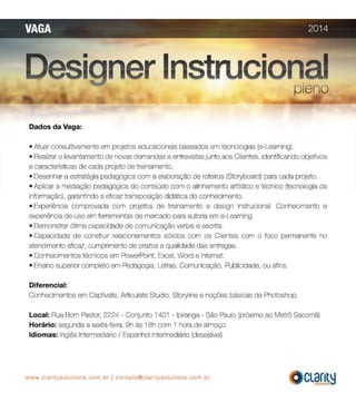 Vaga Designer Instrucional Pleno - Clarity Solutions