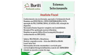 Vagas de Emprego - Goiânia e Região - 19-01-2018