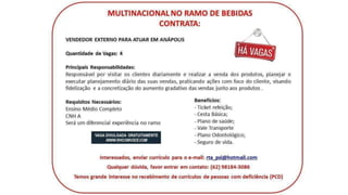 Vagas de Emprego - Goiânia e Região - 19-01-2018
