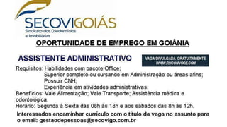 Vagas de Emprego - Goiânia e Região - 19-01-2018
