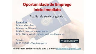 Vagas de emprego - Goiânia e Região - 29-08-2017