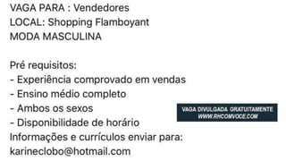 Vagas de emprego - Goiânia e Região - 29-08-2017