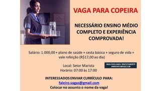 Vagas de emprego - Goiânia e Região - 29-08-2017