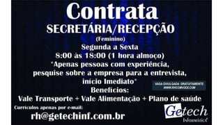 Vagas de emprego - Goiânia e Região - 29-08-2017
