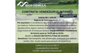 Vagas de emprego - Goiânia e Região - 29-08-2017