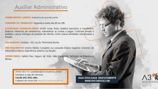 Vagas de emprego - Goiânia e Região - 29-08-2017