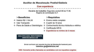 Vagas de emprego - Goiânia e Região - 29-08-2017