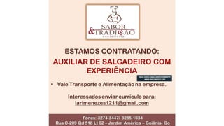 Vagas de emprego - Goiânia e Região - 29-08-2017