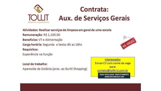 Vagas de emprego - Goiânia e Região - 29-08-2017