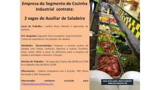 Vagas de emprego - Goiânia e Região - 29-08-2017