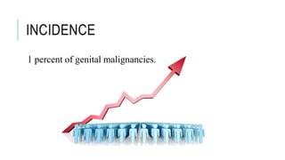 INCIDENCE
1 percent of genital malignancies.
 