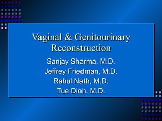 Vaginal & Genitourinary Reconstruction Sanjay Sharma, M.D. Jeffrey Friedman, M.D. Rahul Nath, M.D. Tue Dinh, M.D. 