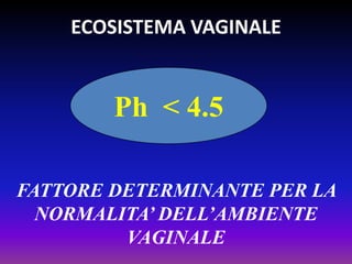 ECOSISTEMA VAGINALEPh  < 4.5FATTORE DETERMINANTE PER LA NORMALITA’ DELL’AMBIENTE VAGINALE