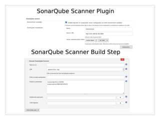11
SonarQube Scanner Plugin
SonarQube Scanner Build Step
 