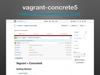 vagrant-concrete5 
https://github.com/miya0001/vagrant-concrete5 
 