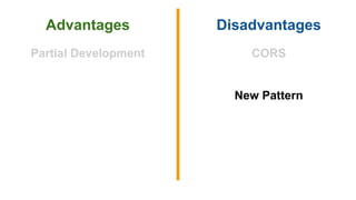 Advantages Disadvantages
Partial Development CORS
New Pattern
 