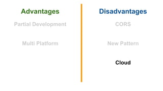 Advantages Disadvantages
Partial Development
Multi Platform
CORS
New Pattern
Cloud
 