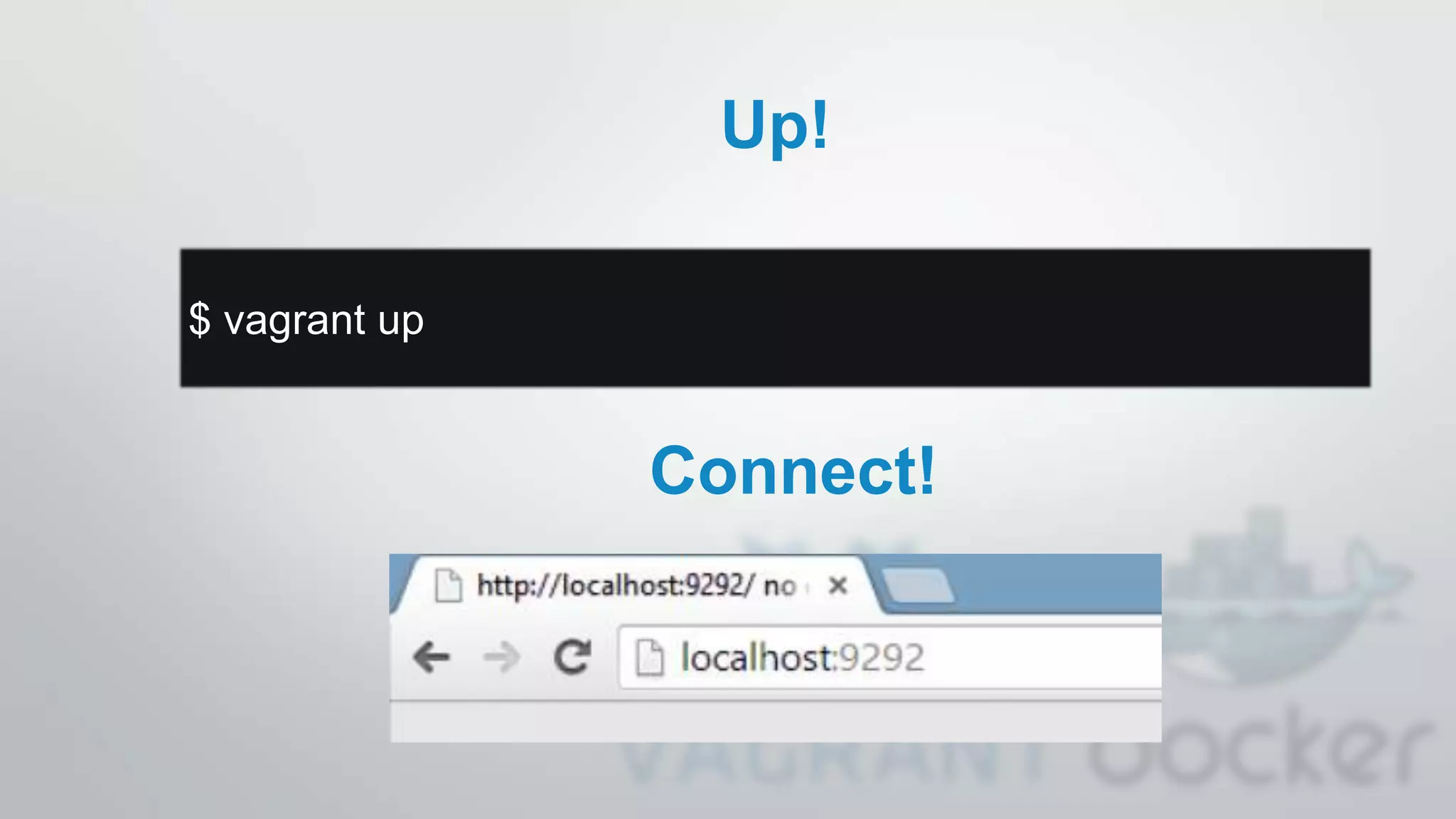 Up!
$ vagrant up
Connect!
 