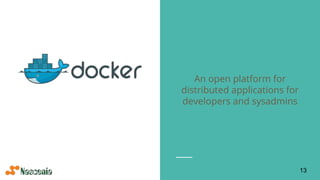 An open platform for
distributed applications for
developers and sysadmins
Build, Ship, Run
13
 