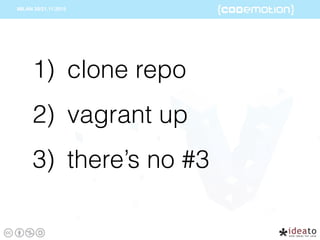 1) clone repo
2) vagrant up
3) there’s no #3
 