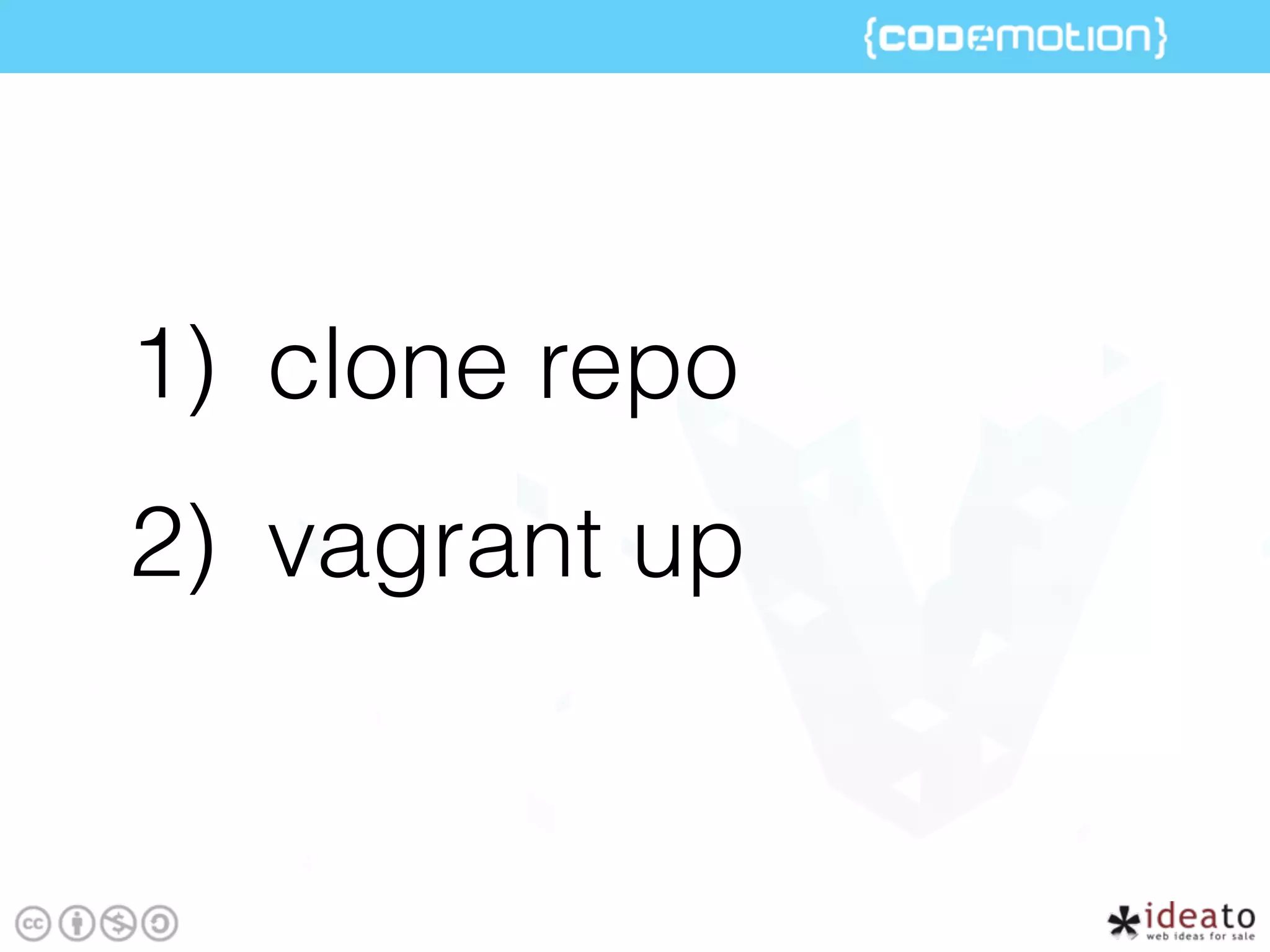 1) clone repo
2) vagrant up
 