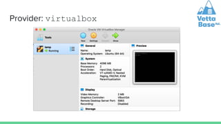 virtualbox
config.vm.provider "virtualbox" do |vb|
vb.customize ["modifyvm", :id, "name", "lamp"]
vb.customize ["modifyvm"...