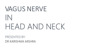VAGUS NERVE
IN
HEAD AND NECK
PRESENTED BY:
DR KARISHMA MISHRA
 
