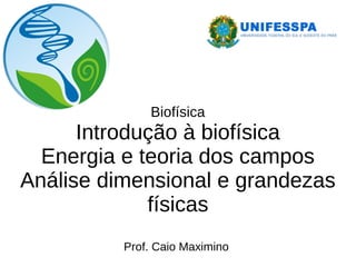 Biofísica
Introdução à biofísica
Energia e teoria dos campos
Análise dimensional e grandezas
físicas
Prof. Caio Maximino
 