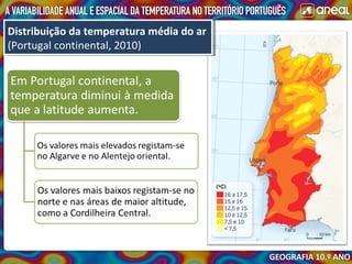 Distribuição da temperatura média do ar
(Portugal continental, 2010)
Distribuição da temperatura média do ar
(Portugal continental, 2010)
 