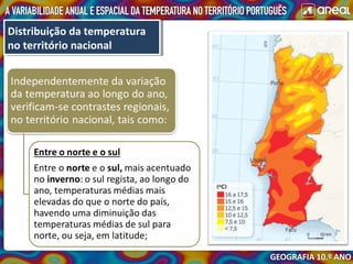 Distribuição da temperatura
no território nacional
Distribuição da temperatura
no território nacional
 