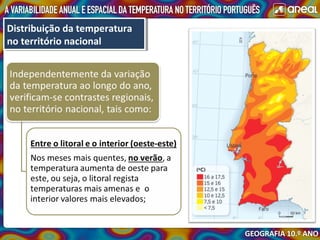 Distribuição da temperatura
no território nacional
Distribuição da temperatura
no território nacional
 
