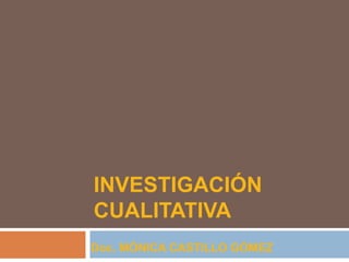 INVESTIGACIÓN
CUALITATIVA
Doc. MÓNICA CASTILLO GÓMEZ
 