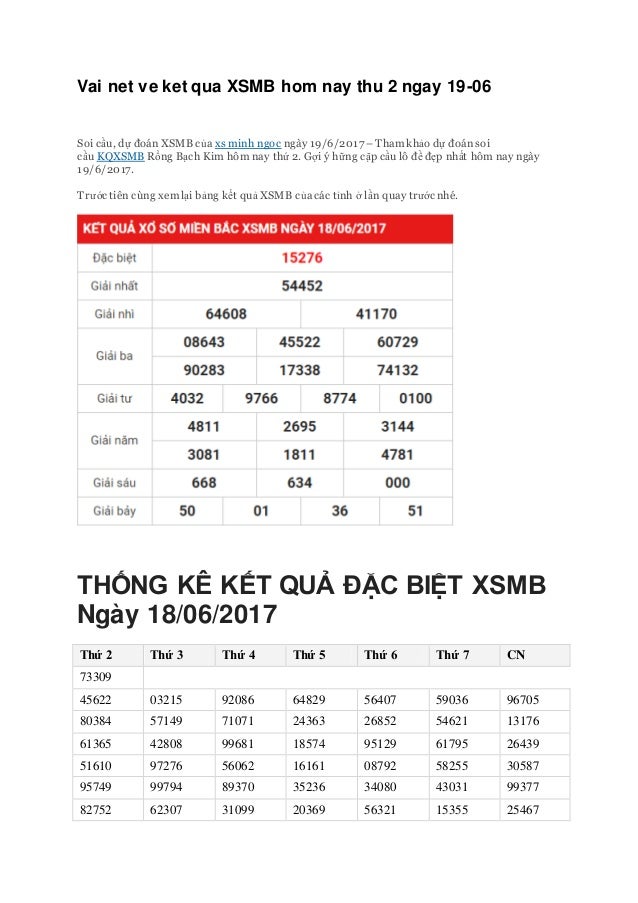 Vai net ve ket qua xsmb hom nay thu 2 ngay 19 - 06