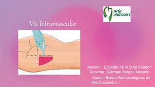 Vía intramuscular
Alumna : Eduarda de la Sota Condori
Docente : Carmen Burgos Macedo
Curso : Bases Farmacológicas de
Medicamentos I
 