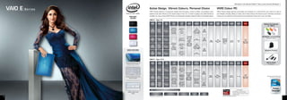 Windows®.Life without Walls™. Sony recommends Windows 7.


     VAIO E   Series                                    Active Design, Vibrant Colours, Personal Choice
                                                        VAIO E Series features a transparent design finish that gives a sense of depth, and gradient colour
                                                                                                                                                                                                             VIVID Colour PC
                                                                                                                                                                                                             VAIO E Series design balances personality and simplicity, for a look that fits your interior as well as
                                                        patterns that add richness to the simple shape of the unit. A choice of glossy and matte finishes is                                                 your lifestyle, everyday. Glossy or matte, vivid or basic colours, the choice is yours. Wireless connection
                              AVAILABLE                 available. It’s easy to enjoy VAIO E Series. Its full key-pitch isolation keyboard offers comfortable typing.                                        means you can easily link to the Internet and accessories. Enjoy it all, in your own style.
                               COLORS
                                                        VAIO E - Type 14
                                                                                                                                                                                                           OPTICAL
                                                              MODEL             COLOUR             MRP                CPU              OS             DISPLAY         GRAPHICS       RAM       STORAGE                 WIRELESS           BATTERY               WEIGHT                OFFERS
                                                                                                                                                                                                            DRIVE                                                                                        Optional Accessories
                                                                                                                                                                                                                                                                                                              for VAIO E
                                                                                                                  Previous         Genuine                              ATI
                                                                                                                 Generation
                                                               VPC             B-Black                                            Windows® 7                          Mobility       4GB
                                                                                                 Rs.            Intel® CoreTM
                                                             EA46FG/           L-Blue                                               Home                            Radeon HD       DDR3
                                                                                                 42,990/-         i5-480M
                                                              B/L/W            W-White                                             Premium                         5470 Graphics   SDRAM
                                                                                                                 Processor,
                                                                                                                  2.66 GHz          64-bit                           (512 MB)


                                                                                                                                                    14 (35.56                                                                                                                                          VGP-BMS20/W/B/GI/PI/D
                                                                                                                                                     cm) wide
                                                              VPC                                                                   Genuine                                          2GB                                                                                                                    Bluetooth® Mouse
                                                                               BI-Matte          Rs.                                                TFT colour          Intel®                                         Integrated
                                                            EA4BGN/                                                               Windows® 7                                        DDR3                                                                                               1 year
                                                                                  Black          40,990/-                                              display       HD Graphics                            DVD         Wireless
                                                               BI                                                                 Professional                                     SDRAM         HDD                                        6 Cell                2.35                  Free
                                                                                                                                                      (WXGA:                                             Super Multi    LAN IEEE
                                                                                                                                                                                                320GB                                      Battery                 Kg               International
                                                                                                                                                      1366 x                                                Drive        802.11
                                                                                                                  Previous                                                                                                                                                           Warranty
                                                                                                                                   Genuine          768) VAIO           ATI                                               b/g/n
                                                                                                                 Generation
                                                                               B-Black                                            Windows® 7        Display LED       Mobility
                                                              VPC                                                   Intel®
                                                                               P-Pink            Rs.               CoreTM           Home             backlight      Radeon HD
                                                            EA45FG/
                                                                               W-White           36,990/-         i3-380M          Premium                         5470 Graphics
                                                            B/P/W/L
                                                                               L-Blue                            Processor,         64-bit                           (512 MB)        4GB
                                                                                                                 2.53 GHz                                                           DDR3
                          MAIN FEATURES                                                                                                                                                                                                                                                                   Backpack Premium
                                                                                                                                                                                   SDRAM
                                                                                                                                   Genuine
                                                               VPC
                                                                               B-Black           Rs.                              Windows® 7                            Intel®
                                                             EA43EG/
                                                                               W-White           33,990/-                         Home Basic                         HD Graphics
                                                               B/W
                                                                                                                                    64-bit



                                                        VAIO E - Type 15.5

                       Transparent Design Finish with         MODEL             COLOUR             MRP                 CPU             OS            DISPLAY         GRAPHICS      RAM         STORAGE
                                                                                                                                                                                                          OPTICAL
                                                                                                                                                                                                                       WIRELESS          BATTERY               WEIGHT                 OFFERS                VGP-AC19V32
                         Gradient Colour Patterns                                                                                                                                                          DRIVE                                                                                              AC AdaptorV

                                                                                                                    Previous
                                                                                                                   Generation       Genuine
                                                               VPC
                                                                               BI-Matte          Rs.              Intel® CoreTM   Windows® 7                           Intel®
                                                             EB3AGG/
                                                                                  Black          52,990/-           i5-560M       Professional                      HD Graphics
                                                                BI                                                 Processor,        64-bit                                          4GB
                                                                                                                    2.66 GHz                      15.5 (39.37                       DDR3
                                                                                                                                                    cm) wide                       SDRAM                               Integrated
                                                                                                                                                                                                                                                                                       1 year
                                                                                                                                   Genuine          (WXGA:                                                  DVD         Wireless
                                                                                                                                   Windows®                                                     HDD                                        6 Cell                                       Free
                       Isolation Keyboard with handy           VPC             L-Blue                                                                1366 x                                              Super Multi    LAN IEEE                                2.7 Kg                                       Powered by Previous Generation
                                                                                                 Rs.                               7 Home                                                      320GB                                      Battery                                   International
                                                             EB45FG/           B-Black                                                             768) (VAIO                                               Drive        802.11                                                                                   Intel® CoreTM i Processor
                               Numeric Keypad                 L/B/W            W-White
                                                                                                 37,990/-           Previous       Premium                                                                                                                                           Warranty
                                                                                                                                                  Display, LED      ATI Mobility                                          b/g/n
                                                                                                                   Generation       64-bit         Backlight)        Radeon™
                                                                                                                  Intel® CoreTM
                                                                                                                                                                     HD 5470
                                                                                                                    i3-380M
                                                                               WI-Matte                                            Genuine                            Graphics
                                                               VPC                                                 Processor,                                                        3GB
                                                                                  White          Rs.                              Windows® 7                         (512 MB)
                                                             EB44EN/                                                2.53 GHz                                                        DDR3
                                                                               BI-Matte          34,990/-                         Home Basic
                                                              WI/BI                                                                 64-bit                                         SDRAM
                                                                                  Black



                                                             VAIO E - 14 (35.56 cm)  15.5 (39.37 cm) Advantages                                                                                                                                               Terms  Conditions
                                                                                                                                                                                                                                               1.	 Only	 applicable	 in	 Delhi-NCR,	 Mumbai,	 Pune,	
                           ASSIST, WEB  VAIO                                                                                                                                                                                                      Hyderabad,	Bangalore,	Chennai		Kolkata.
                                                                Equipped with Previous                                                                                                                                                         2.	 To	avail	the	onsite	warranty	please	register	the	
                                 Button                       Generation Intel® CoreTM i
                                                                                                        Beautiful Glossy          HDMI Output for ultimate        Quick web         Isolated                                                       complaint	 to	 Customer	 Care	 Center	 at	 1800-
                                                                                                     Vivid colour variations        AV Entertainment               Access          Keyboard                                                        103-7799	(Toll	Free)
                                                                     Processor#
                                                                                                                                                                                                                       *Available with VPC-EB3A  EAB only.
10                                                      #
                                                            Available Only with VPCEA6 model.                                                                                                                                                                                                                                                 11
 