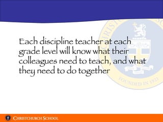 Each discipline teacher at each grade level will know what their colleagues need to teach, and what they need to do together 
