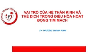 VAI TRÒ CỦA HỆ THẦN KINH VÀ
THỂ DỊCH TRONG ĐIỀU HÒA HOẠT
ĐỘNG TIM MẠCH
SV. THƯỢNG THANH NAM
 