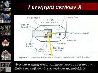 Γεννήτρια ακτίνων Χ Κ Α Ηλεκτρόνια   επιταχύνονται και προσπίπτουν σε στόχο στην έξοδο όπου επιβραδυνόμενα   παράγουν ακτινοβολία Χ. 