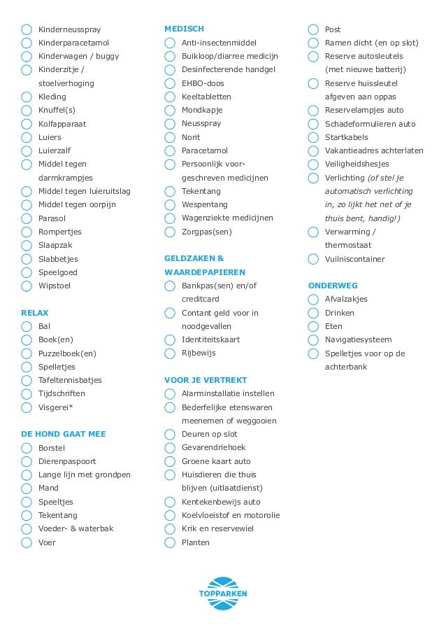 Vakantie checklist