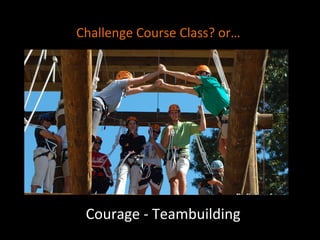 Courage	
  -­‐	
  Teambuilding	
  
Challenge	
  Course	
  Class?	
  or…	
  
 