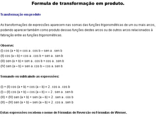 Formula de transformação em produto.