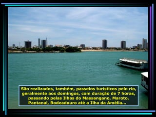 São realizados, também, passeios turísticos pelo rio, geralmente aos domingos, com duração de 7 horas, passando pelas Ilhas do Massangano, Maroto, Pantanal, Rodeadouro até a Ilha da Amélia...  