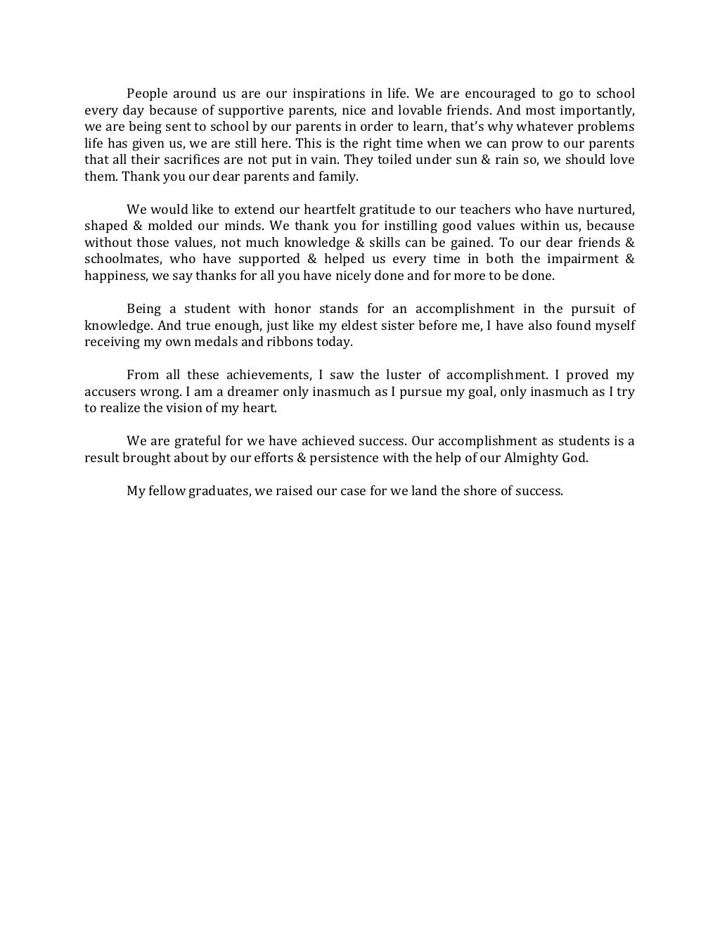 Valedictory address