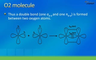 Thus a double bond (one σp-p and one πp-p) is formed
between two oxygen atoms.
 