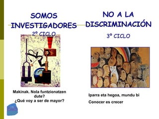 Makinak. Nola funtzionatzen dute? ¿Qué voy a ser de mayor? NO A LA DISCRIMINACIÓN 3º CICLO Iparra eta hegoa, mundu bi Conocer es crecer SOMOS INVESTIGADORES 2º CICLO 