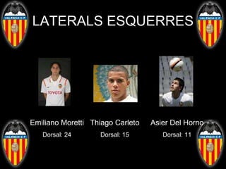 LATERALS ESQUERRES Emiliano Moretti Dorsal: 24 Thiago Carleto Dorsal: 15 Asier Del Horno Dorsal: 11 