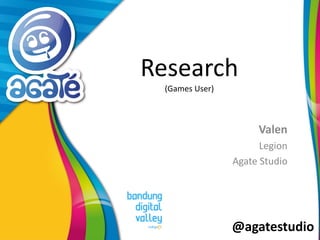 @agatestudio
Research
(Games User)
Valen
Legion
Agate Studio
 