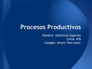 Procesos Productivos
Nombre: Valentina Sagardia
Curso: 8ºB
Colegio: Arturo Toro Amor
 